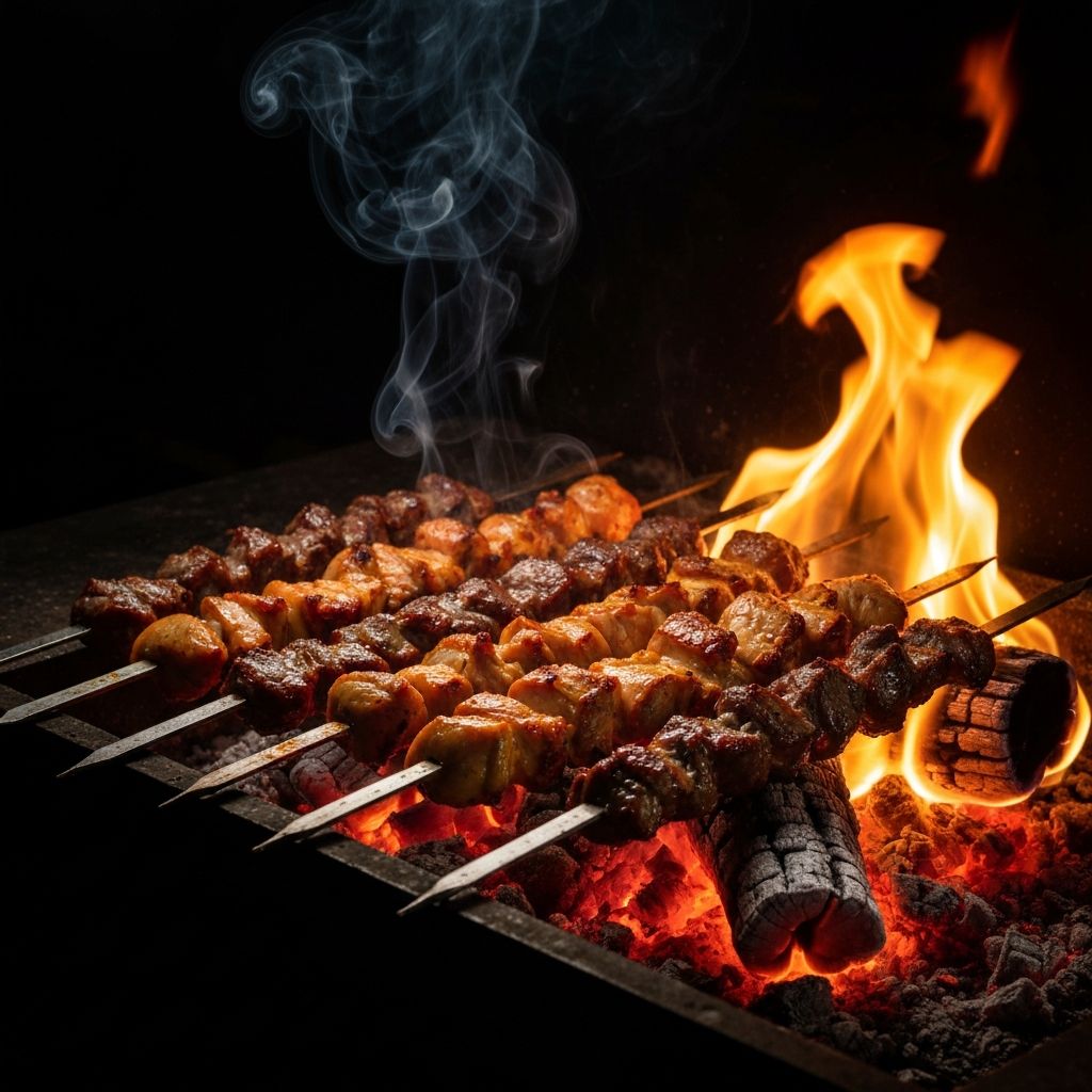 Turkisk kolgrill med glödande kol